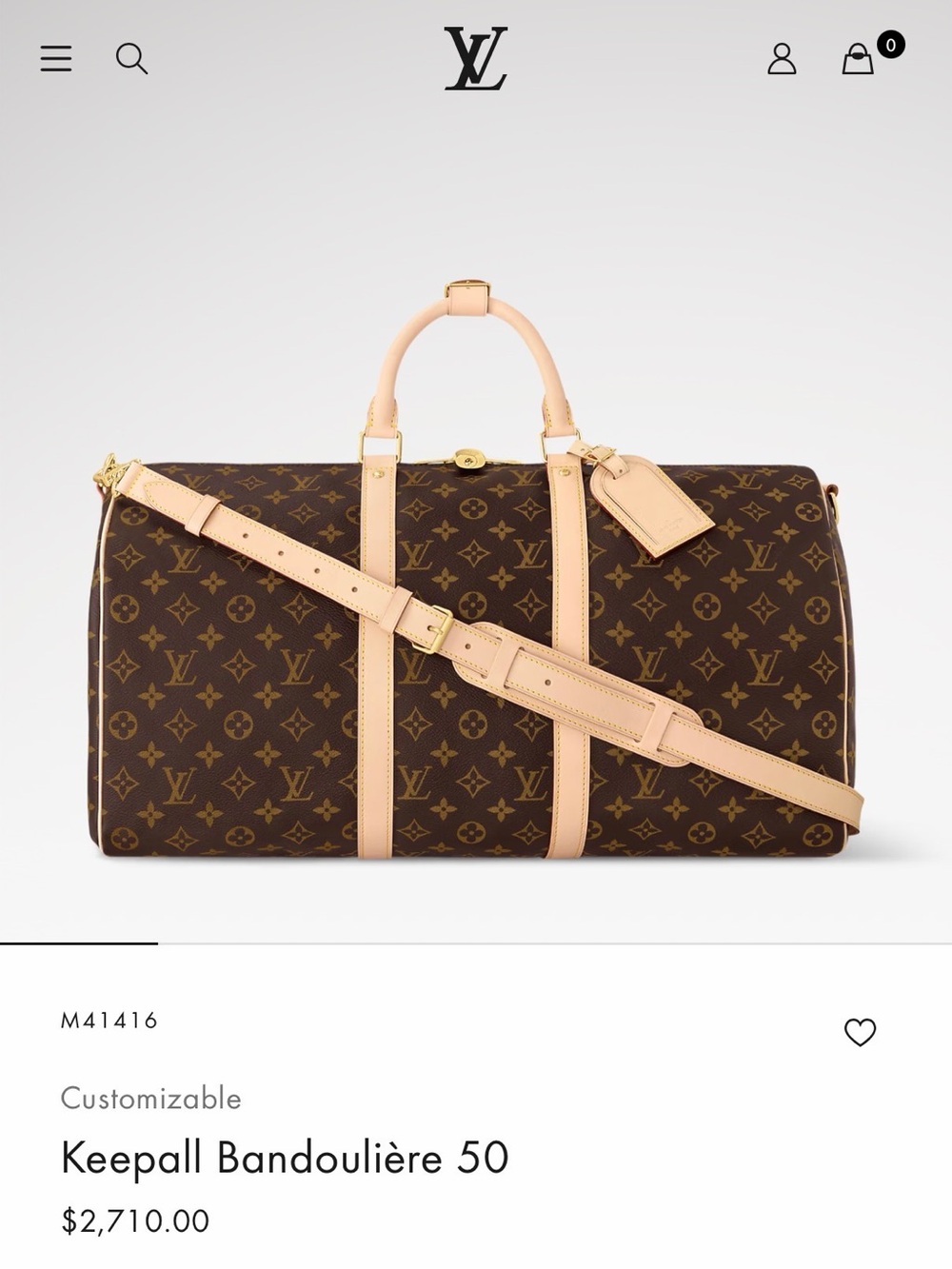 Louis Vuitton Keepall Bandoulière 50 in Brown with Natural Vachetta Trim